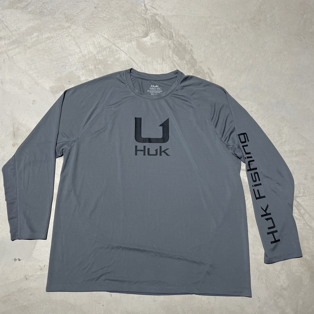 Huk Icon LS Crew Men's Tech Shirt Night Owl SZ 2XL Fishing Performance Wicking